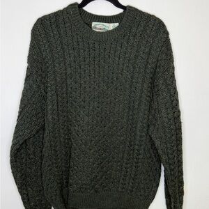 Aran Crafts Forest Green Cable Knit Crewneck Sweater